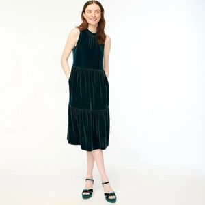 NWT J.Crew Velvet Sleeveless Tiered Midi Dress in Old Forest Women's Sz 4